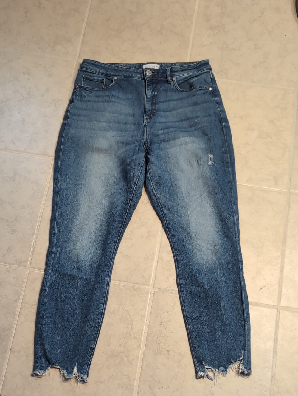 LOFT Women's Distressed Cropped Blue Jeans